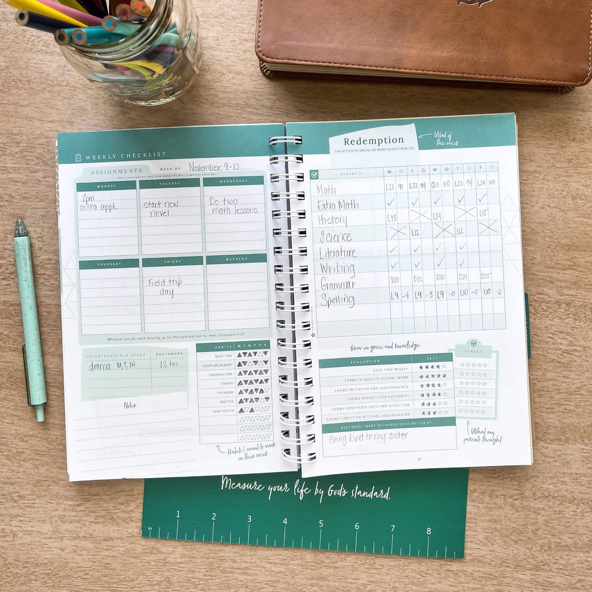 Middle School Homeschool Planner Weekly Checklist Pages