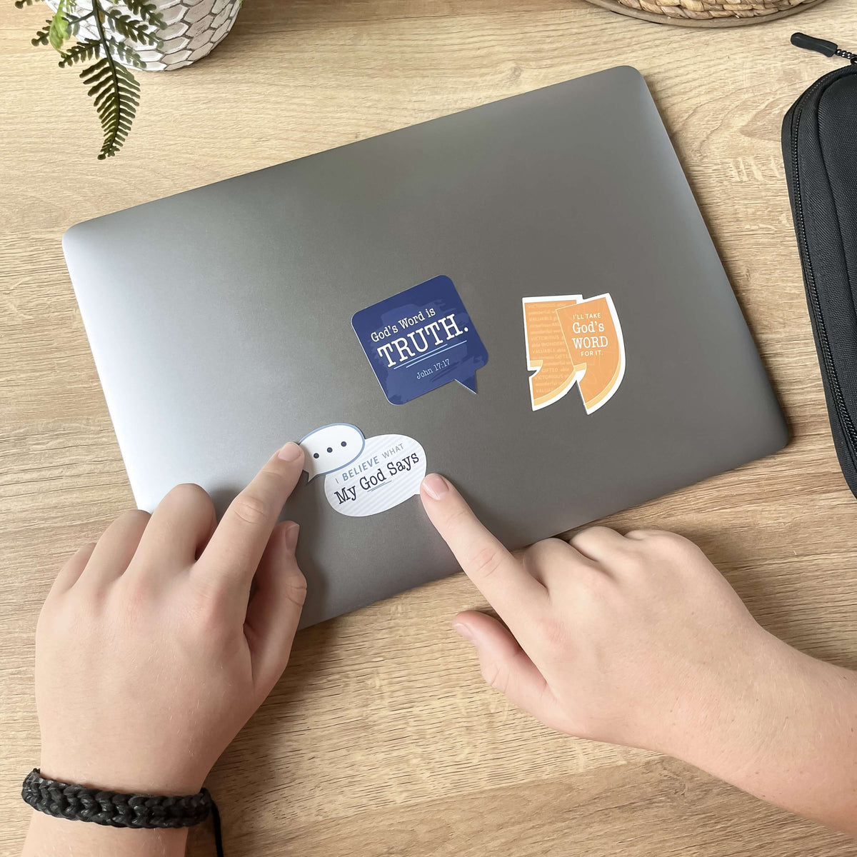 My God Says Tech Stickers for boys on laptop