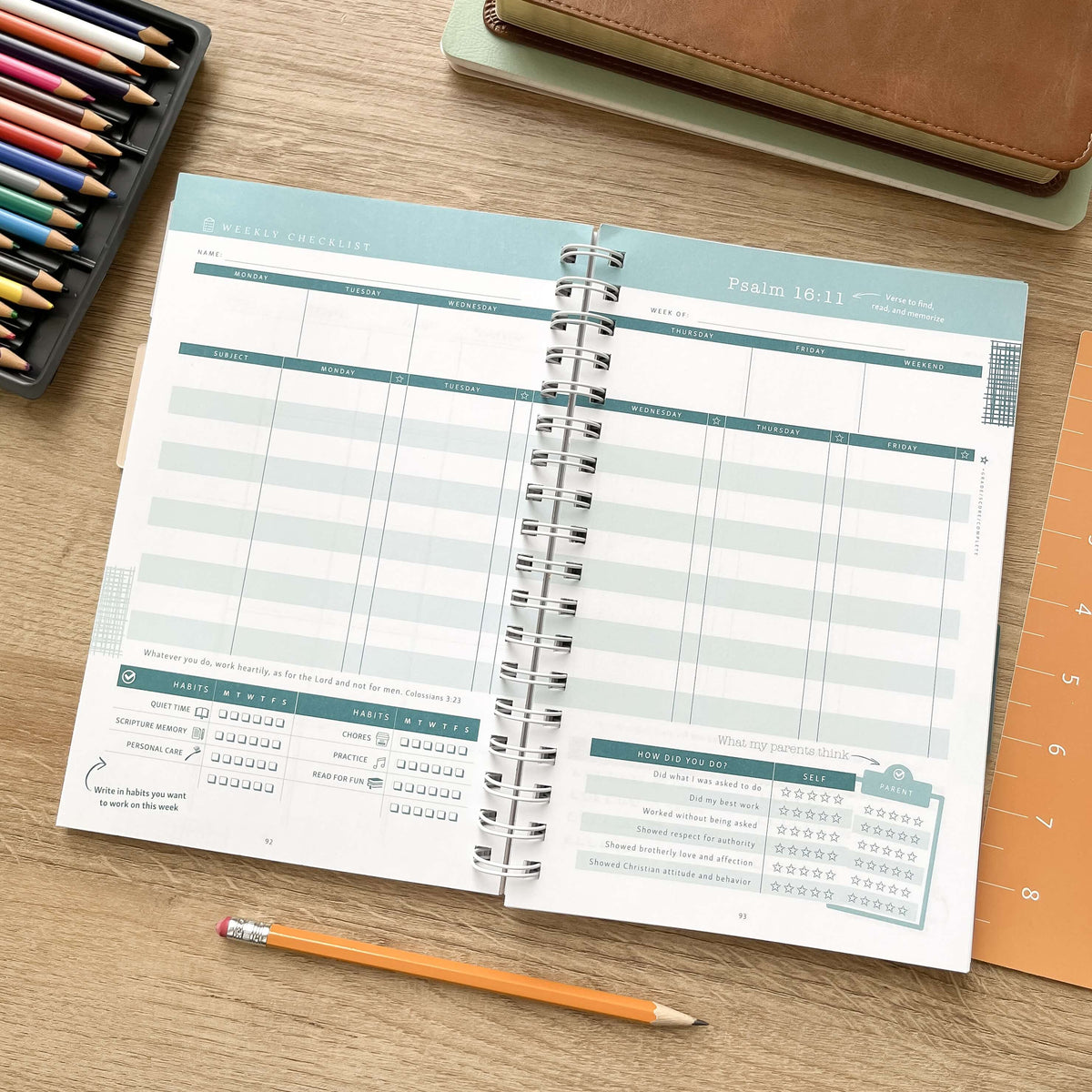 Elementary Homeschool Planner Weekly Checklist page