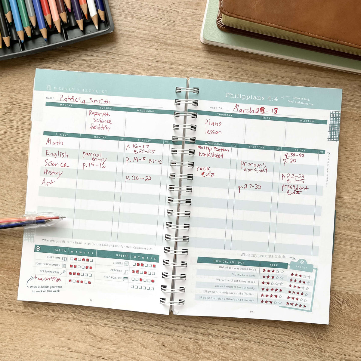 Elementary Homeschool Planner Completed page