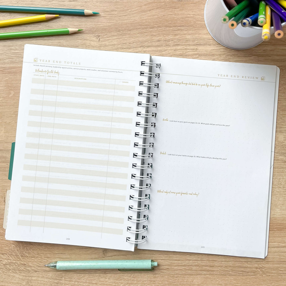 Middle School Homeschool Planner Year End Pages